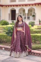 Prazu Fashion Wine Gold Crush With Sequins & Zari Embroidered Work Lehenga Choli - Distacart