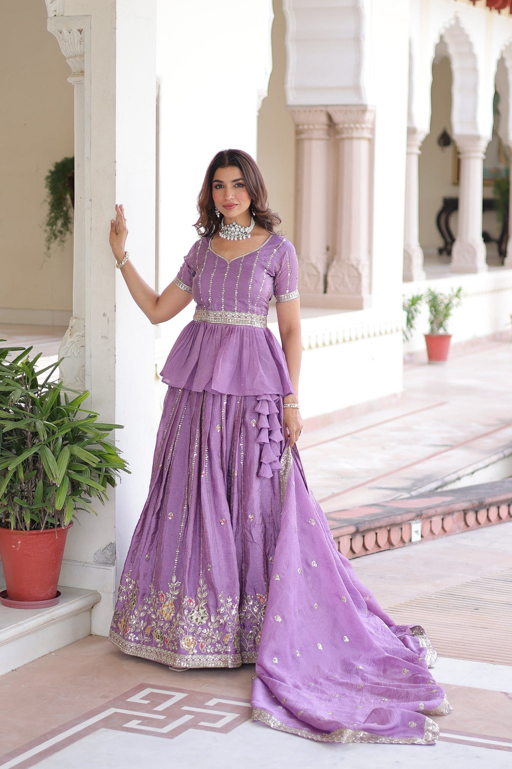Prazu Fashion Lavender Gold Crush Multi Thread Embroidery Lehenga Choli - Distacart