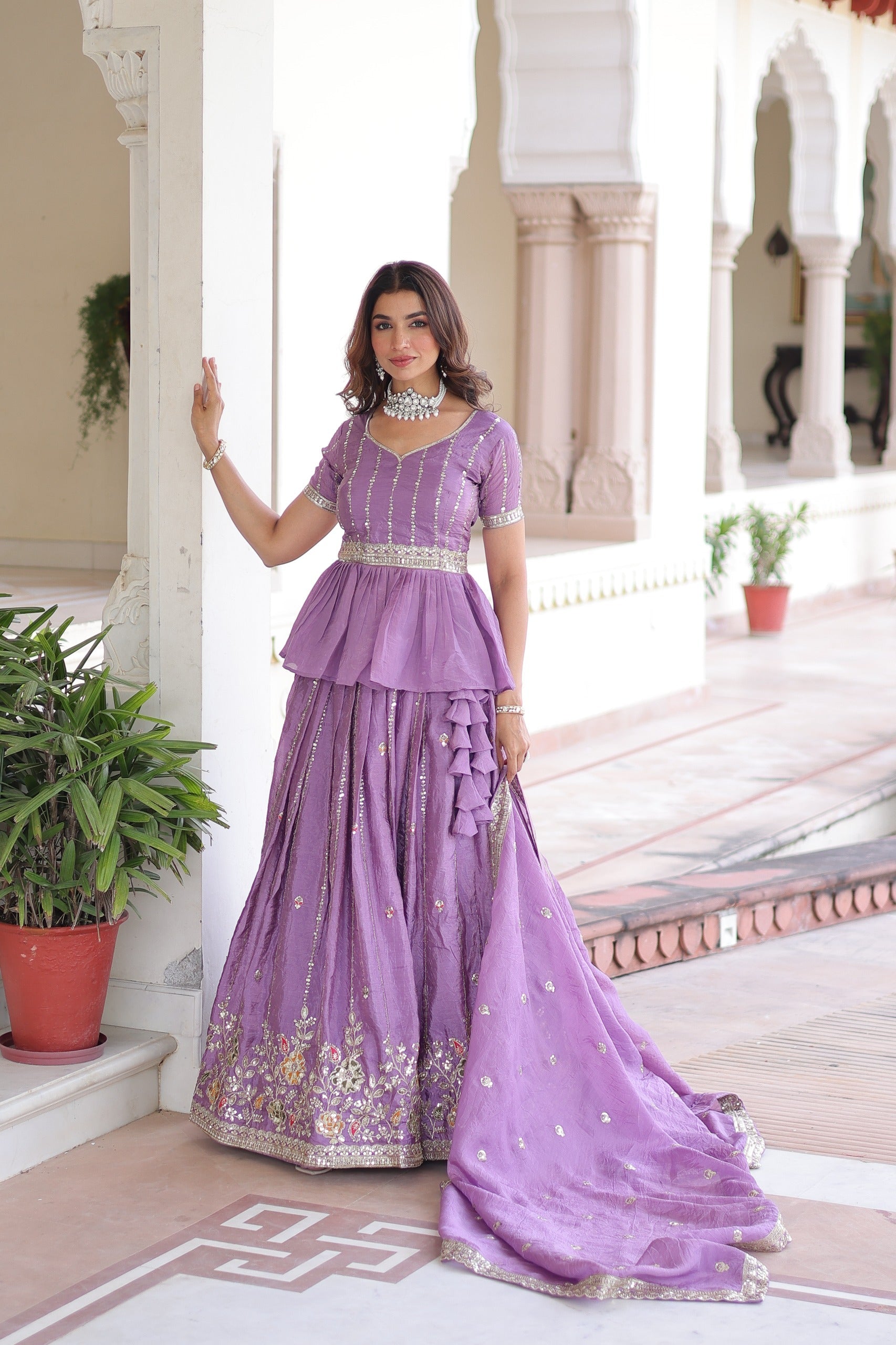 Prazu Fashion Lavender Gold Crush Multi Thread Embroidery Lehenga Choli - Distacart