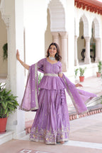 Prazu Fashion Lavender Gold Crush Multi Thread Embroidery Lehenga Choli - Distacart