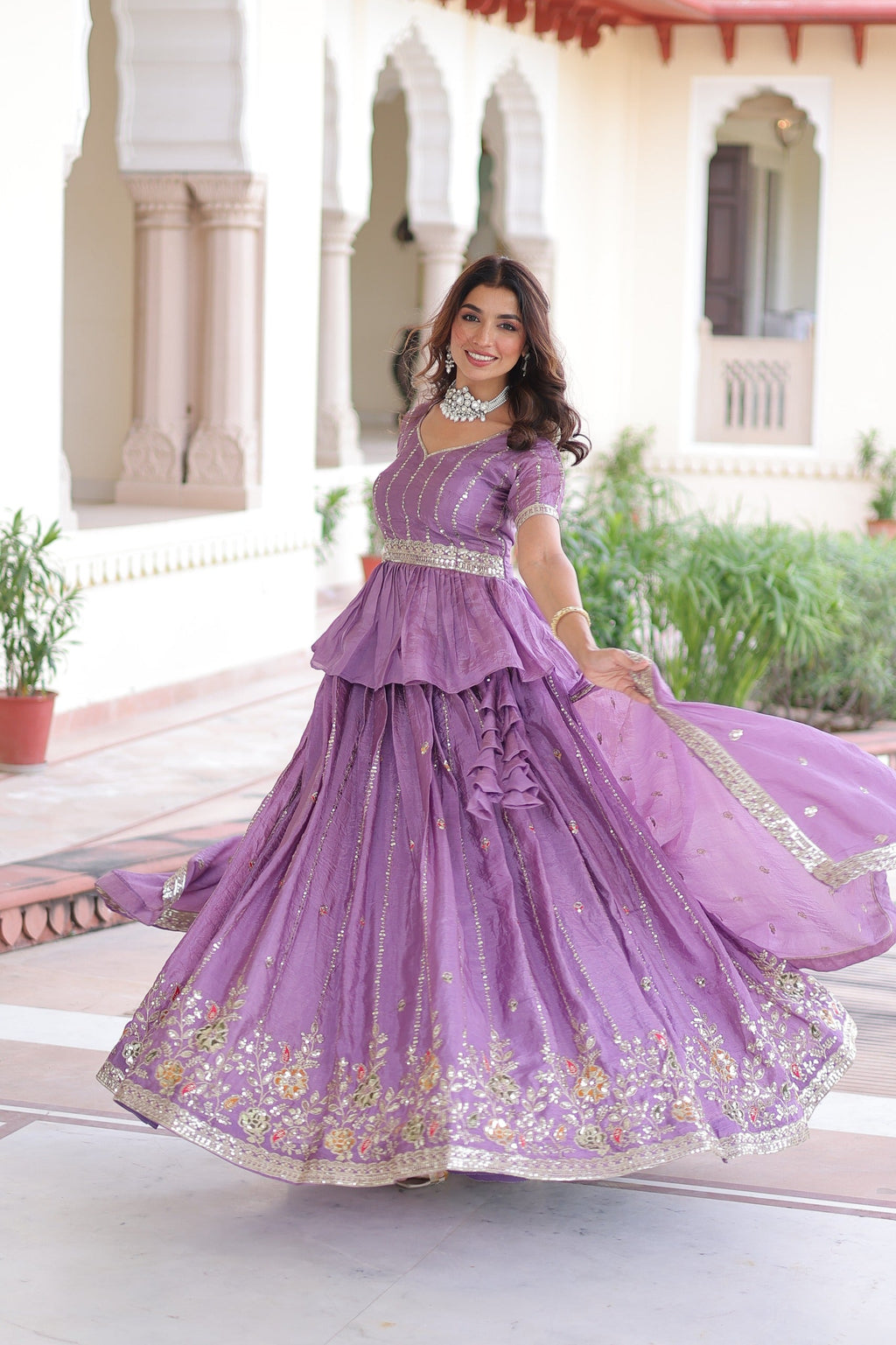 Prazu Fashion Lavender Gold Crush Multi Thread Embroidery Lehenga Choli - Distacart