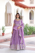 Prazu Fashion Lavender Gold Crush Multi Thread Embroidery Lehenga Choli - Distacart