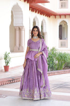 Prazu Fashion Lavender Gold Crush Multi Thread Embroidery Lehenga Choli - Distacart