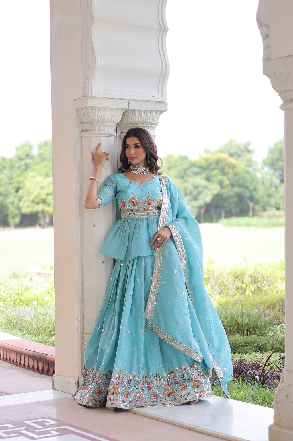 Prazu Fashion Sky Blue Gold Crush With Multi Thread Embroidery Lehenga Choli - Distacart