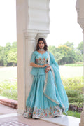 Prazu Fashion Sky Blue Gold Crush With Multi Thread Embroidery Lehenga Choli - Distacart