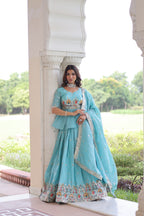 Prazu Fashion Sky Blue Gold Crush With Multi Thread Embroidery Lehenga Choli - Distacart