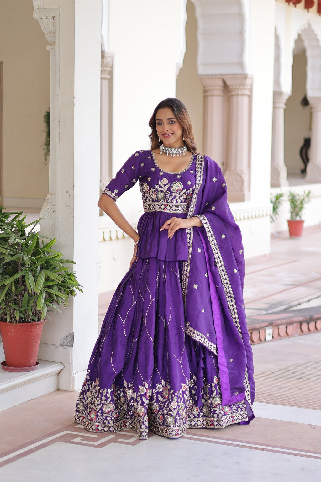 Prazu Fashion Violet Gold Crush With Multi Thread Embroidery Lehenga Choli - Distacart