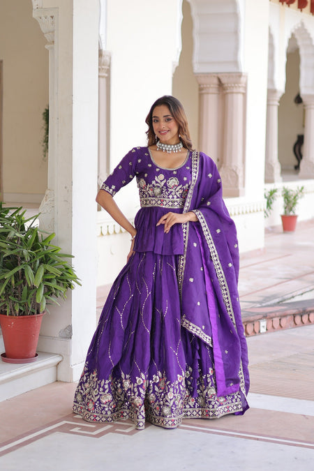 Prazu Fashion Violet Gold Crush With Multi Thread Embroidery Lehenga Choli