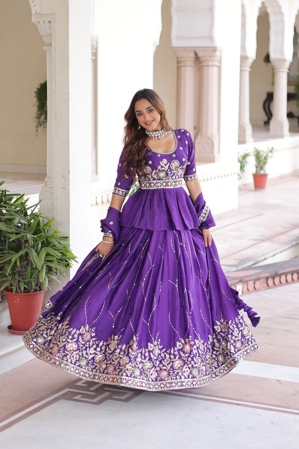 Prazu Fashion Violet Gold Crush With Multi Thread Embroidery Lehenga Choli - Distacart