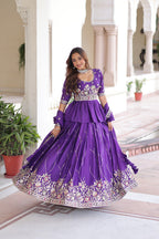 Prazu Fashion Violet Gold Crush With Multi Thread Embroidery Lehenga Choli - Distacart