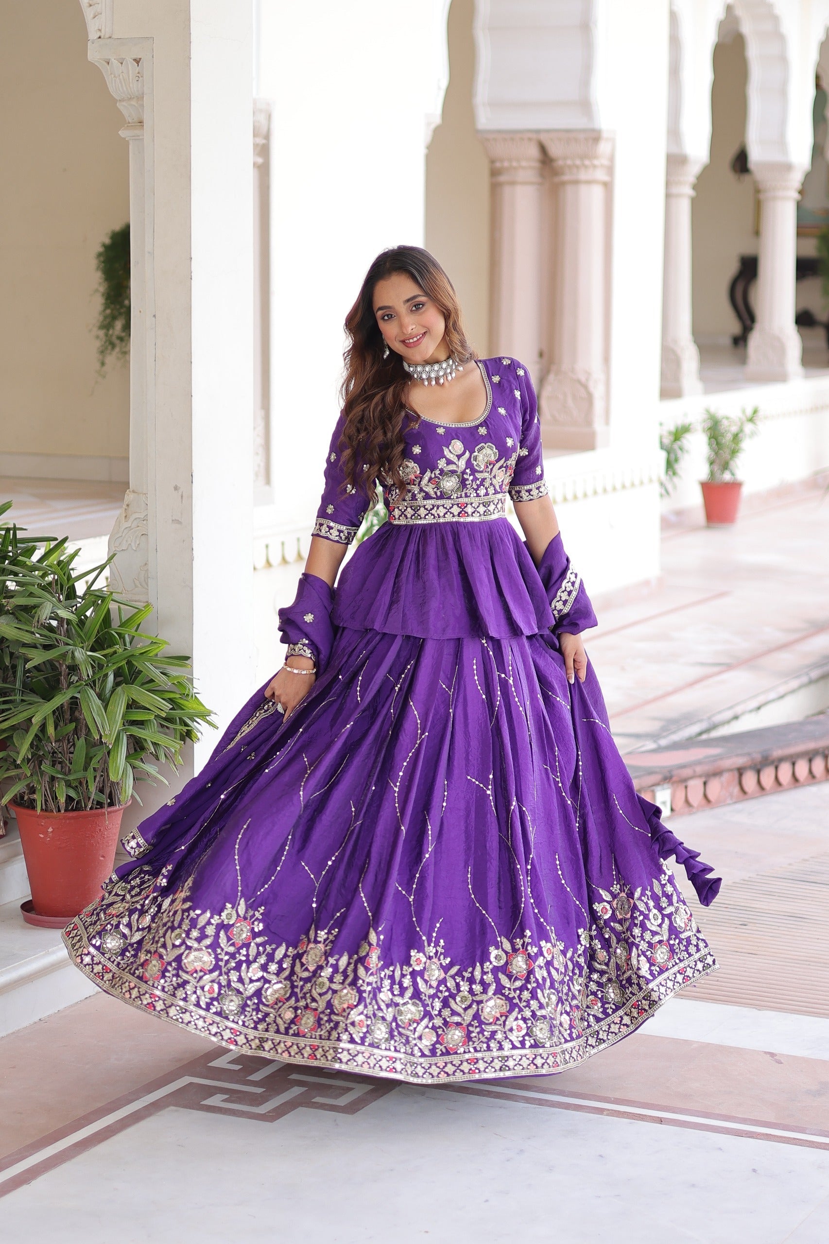 Prazu Fashion Violet Gold Crush With Multi Thread Embroidery Lehenga Choli - Distacart