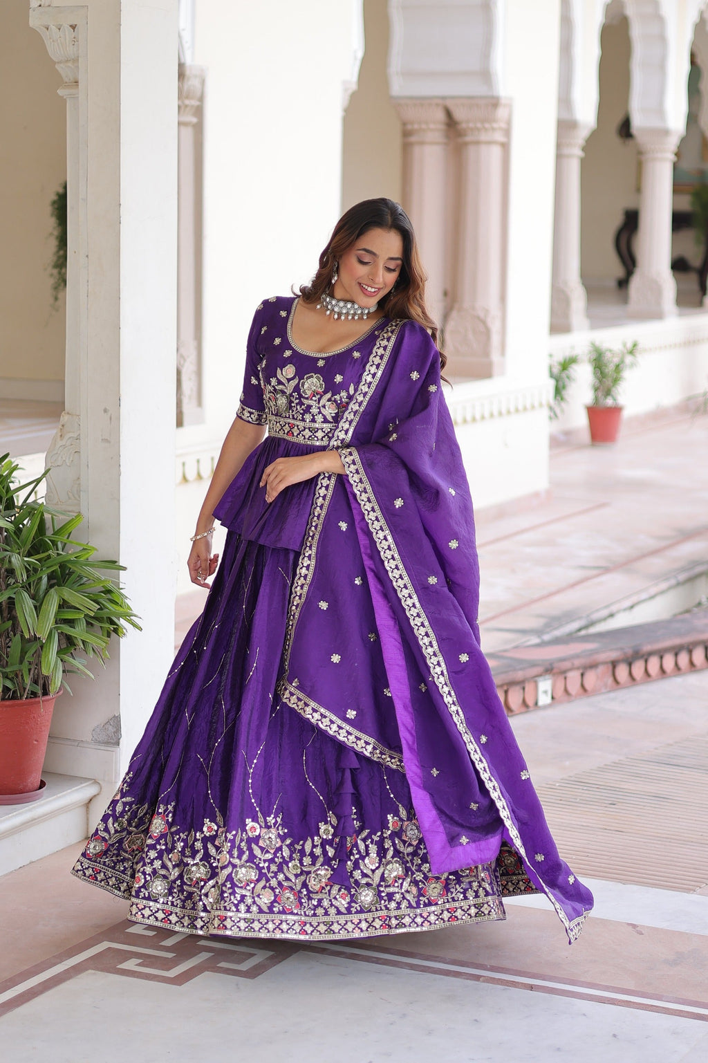 Prazu Fashion Violet Gold Crush With Multi Thread Embroidery Lehenga Choli - Distacart