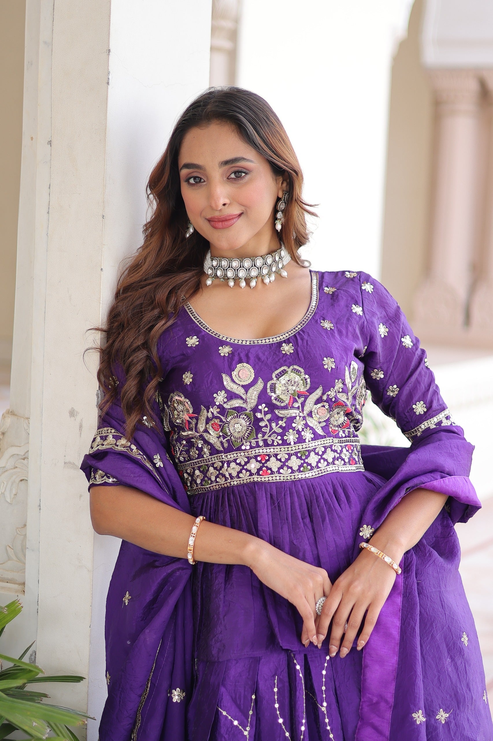 Prazu Fashion Violet Gold Crush With Multi Thread Embroidery Lehenga Choli - Distacart
