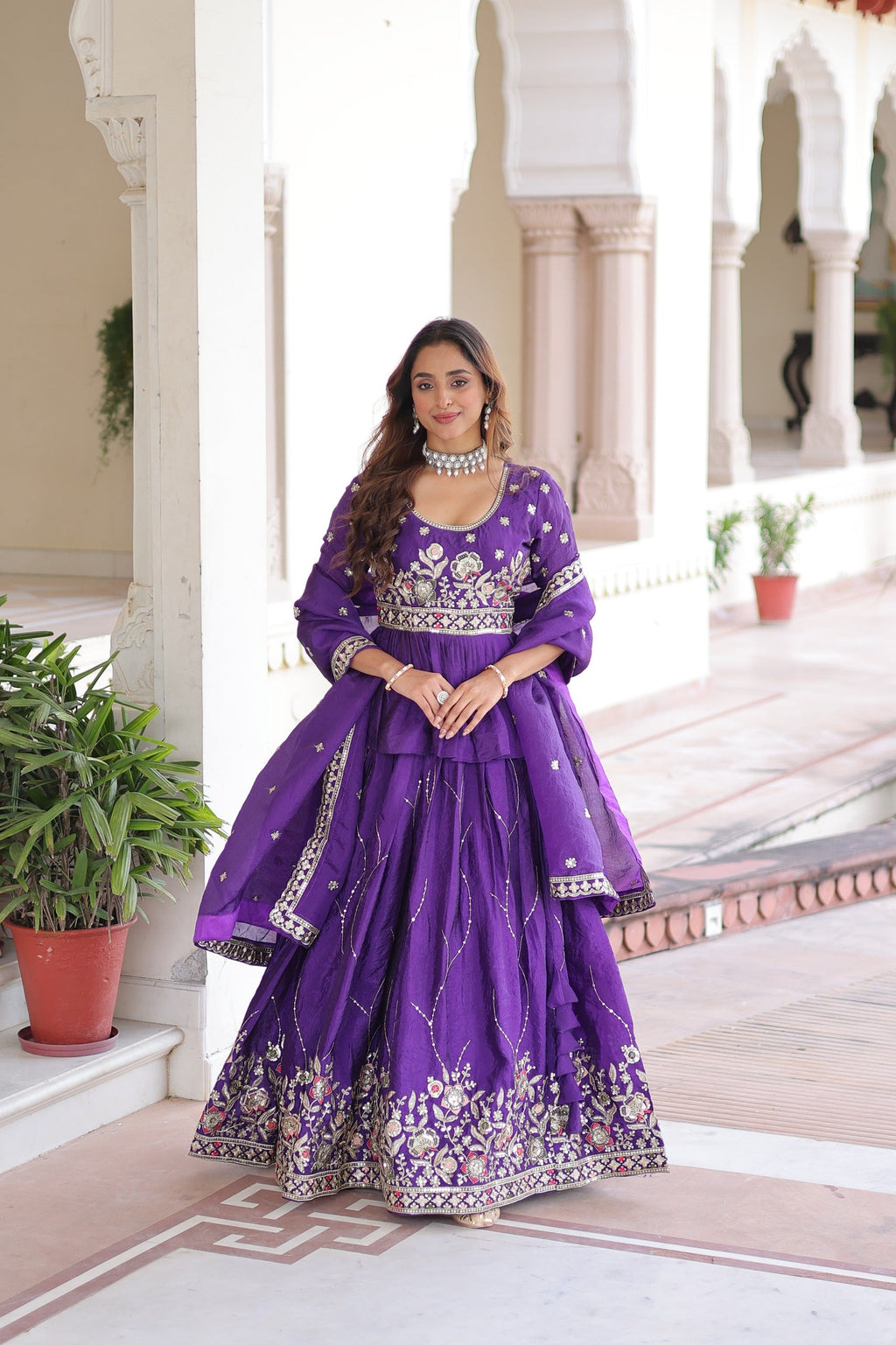 Prazu Fashion Violet Gold Crush With Multi Thread Embroidery Lehenga Choli - Distacart