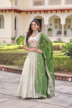 Prazu Fashion Off White Cosmos Silk With Standard Frill Stitching Embroidered Lehenga Choli - Distacart