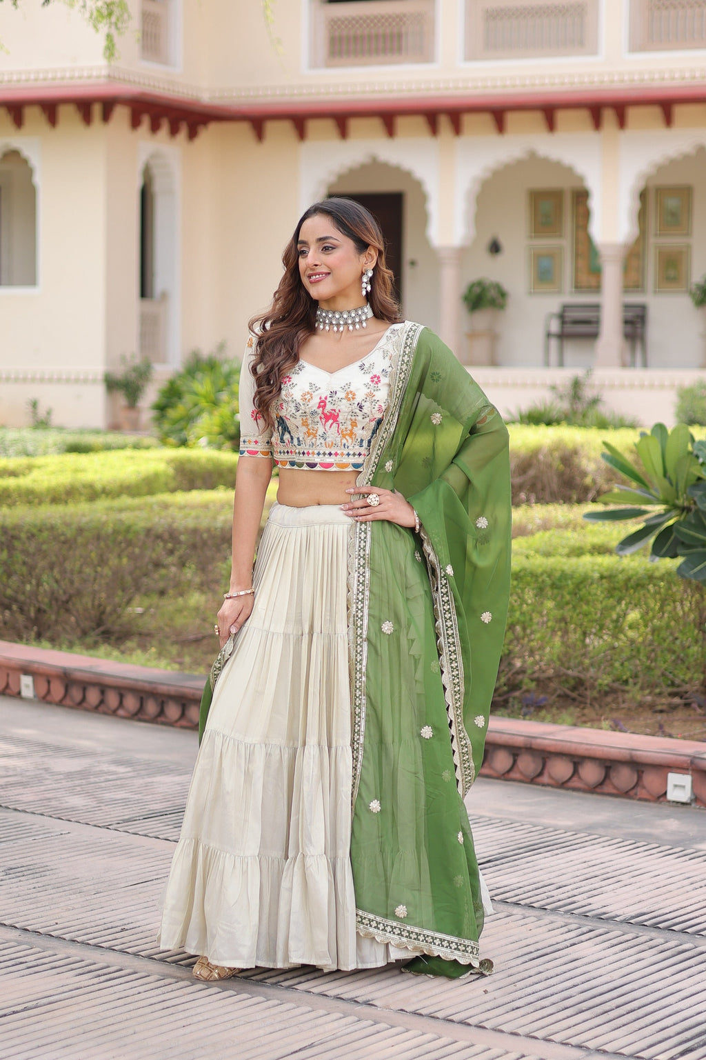 Prazu Fashion Off White Cosmos Silk With Standard Frill Stitching Embroidered Lehenga Choli - Distacart
