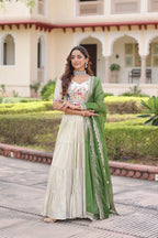 Prazu Fashion Off White Cosmos Silk With Standard Frill Stitching Embroidered Lehenga Choli - Distacart