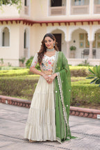 Prazu Fashion Off White Cosmos Silk With Standard Frill Stitching Embroidered Lehenga Choli - Distacart