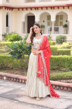 Prazu Fashion Off White Cosmos Silk With Standard Frill Stitching Embroidered Lehenga Choli - Distacart