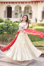 Prazu Fashion Off White Cosmos Silk With Standard Frill Stitching Embroidered Lehenga Choli - Distacart