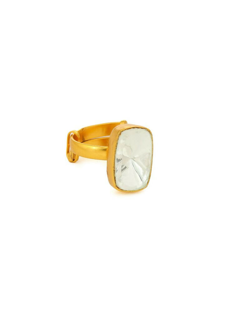 Kundan Gold plated Emarald cut Ring - Ruby Raang