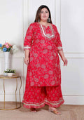 Miravan Plus Size Women'S Red Cotton Gota Work Kurta With Palazzo - Distacart