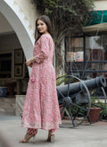 Kaajh Women's Pink Floral Anarkali Kurta Pant Set - Distacart