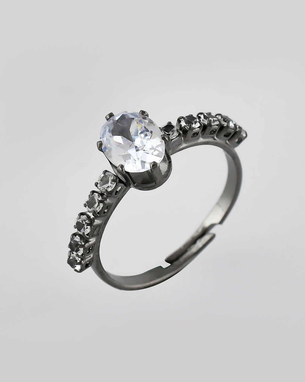 VOJ white CZ-detail Stainless Steel Cubic Zirconia Rhodium Plated Adjustable Finger Ring