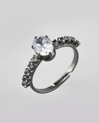VOJ white CZ-detail Stainless Steel Cubic Zirconia Rhodium Plated Adjustable Finger Ring