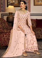 Vegaa Fashion Light Peach Georgette Ebroidered Designer Sharara Suit - Distacart