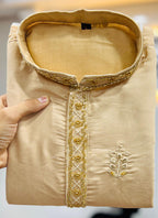 Prazu Fashion Beige Roman Silk Handwork Kurta With Pajama - Distacart