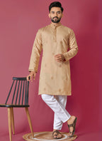Prazu Fashion Beige Roman Silk Handwork Kurta With Pajama - Distacart