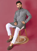 Prazu Fashion Dark Grey Roman Silk Handwork Kurta With Pajama - Distacart