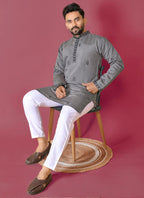 Prazu Fashion Dark Grey Roman Silk Handwork Kurta With Pajama - Distacart