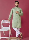 Prazu Fashion Light Green Roman Silk Handwork Kurta With Pajama - Distacart