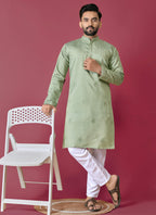 Prazu Fashion Light Green Roman Silk Handwork Kurta With Pajama - Distacart