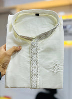 Prazu Fashion Off White Roman Silk Handwork Kurta With Pajama - Distacart