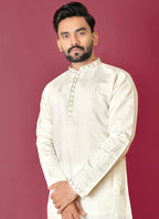 Prazu Fashion Off White Roman Silk Handwork Kurta With Pajama - Distacart