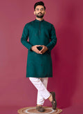 Prazu Fashion Royal Blue Roman Silk Handwork Kurta With Pajama - Distacart