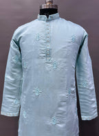 Prazu Fashion Sky Blue Roman Silk Handwork Kurta With Pajama - Distacart
