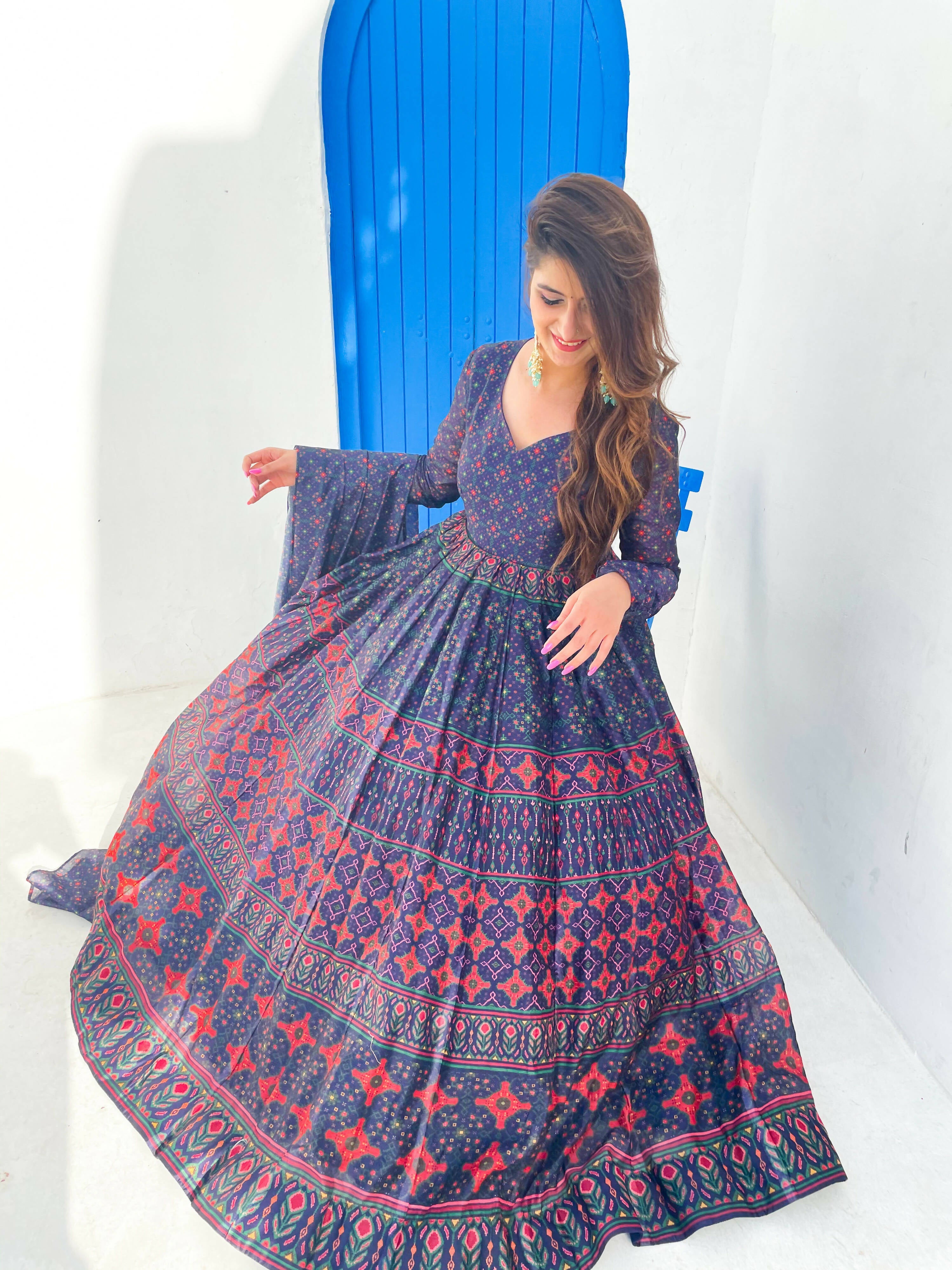 Partywear Designer Blue Chanderi Suit - Anbazaar - Distacart