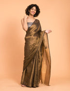 Suta Black Gold Woven Design Zari Pure Linen Saree - Distacart