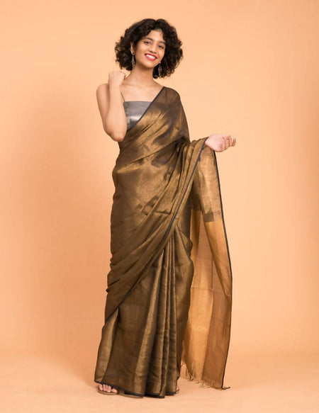 Suta Black Gold Woven Design Zari Pure Linen Saree