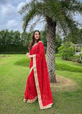 Teeya Creation Red Color Georgette Embroidery Work Saree