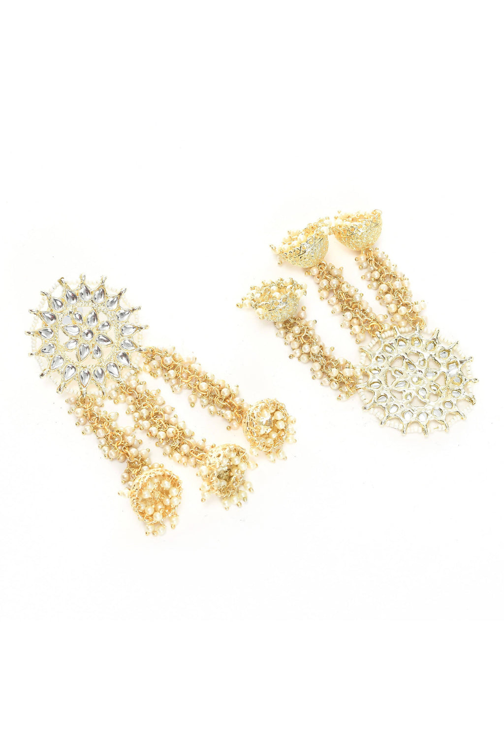 Mominos Fashion Johar Kamal Golden Plated Earrings With Kundan & Pearls - Distacart