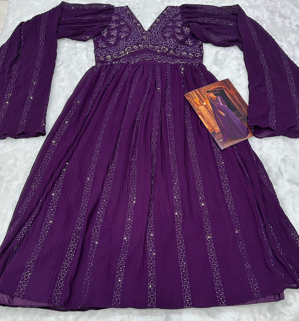 Aarshi Fashions Purple Geogette Wedding Gowns