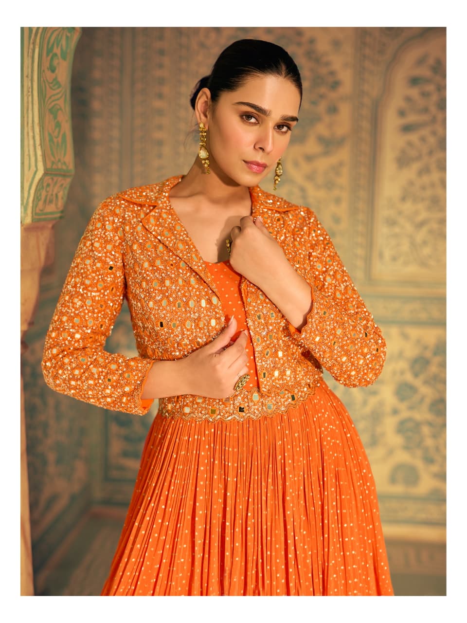 Aarshi Fashions Orange Silk Wedding Gowns