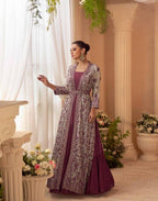 Aarshi Fashions Heavy Silks Purple Long Top With Silk Shrug