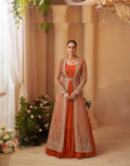Aarshi Fashions Heavy Silks Orange Long Top With Silk Shrug