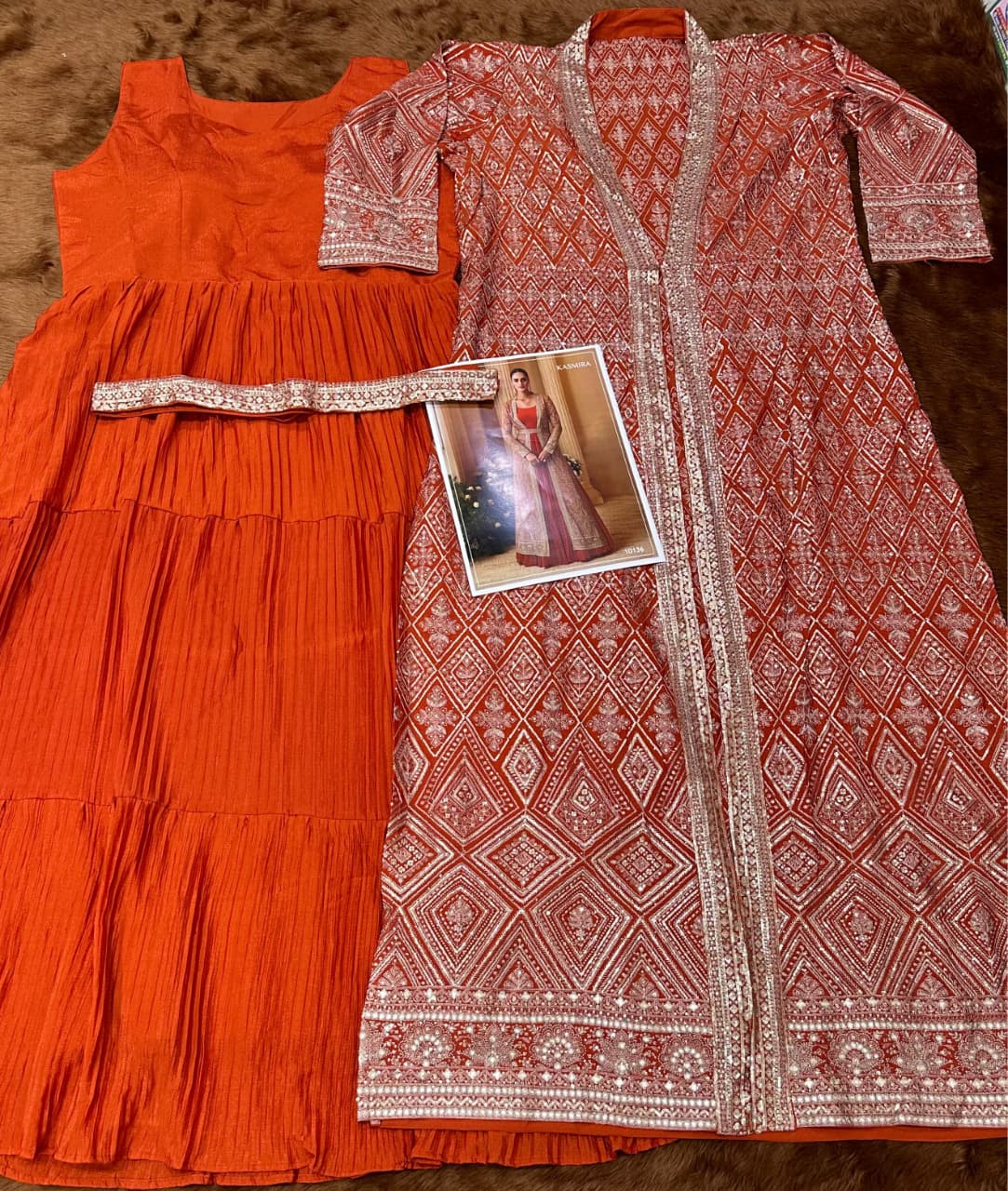 Aarshi Fashions Heavy Silks Orange Long Top With Silk Shrug